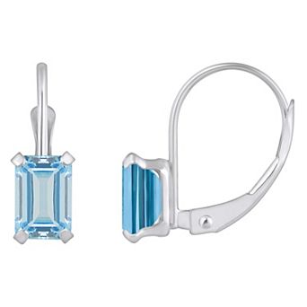 Celebration Gems 10k Gold Emerald Cut Aquamarine Leverback Earrings