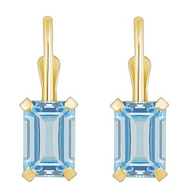 Celebration Gems 10k Gold Emerald Cut Aquamarine Leverback Earrings