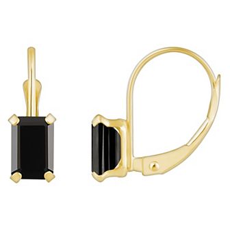 Celebration Gems 10k Gold Emerald Cut Onyx Leverback Earrings