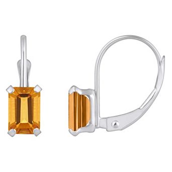 Celebration Gems 10k Gold Emerald Cut Citrine Leverback Earrings
