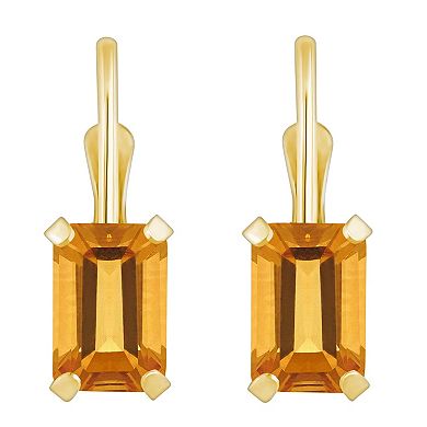 Celebration Gems 10k Gold Emerald Cut Citrine Leverback Earrings