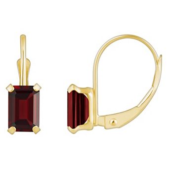 Celebration Gems 10k Gold Emerald Cut Garnet Leverback Earrings