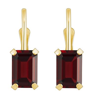 Celebration Gems 10k Gold Emerald Cut Garnet Leverback Earrings