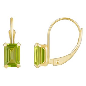 Celebration Gems 10k Gold Emerald Cut Peridot Leverback Earrings