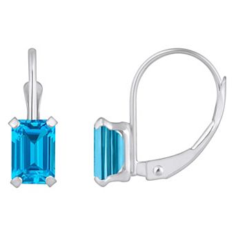 Celebration Gems 10k Gold Emerald Cut Swiss Blue Topaz Leverback Earrings