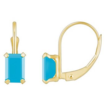 Celebration Gems 10k Gold Emerald Cut Stabilized Turquoise Leverback Earrings