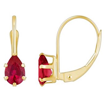 Celebration Gems 10k Gold Pear Shape Lab-Created Ruby Leverback Earrings