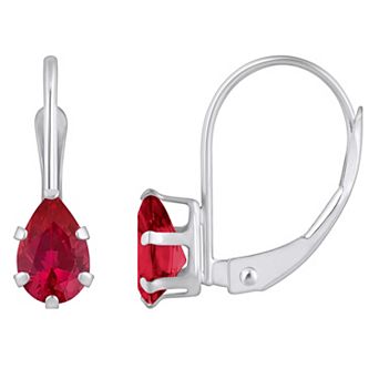 Celebration Gems 10k Gold Pear Shape Lab-Created Ruby Leverback Earrings