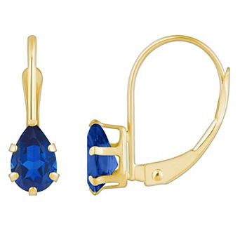 Celebration Gems 10k Gold Pear Shape Lab-Created Sapphire Leverback Earrings