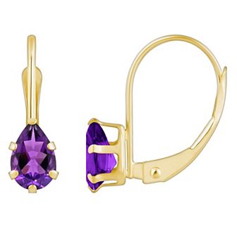 Celebration Gems 10k Gold Pear Shape Amethyst Leverback Earrings