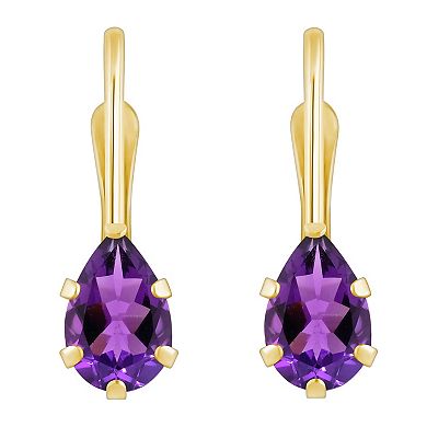 Celebration Gems 10k Gold Pear Shape Amethyst Leverback Earrings