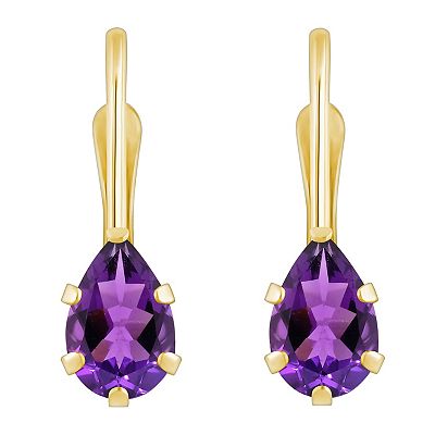 Macys Gemstone Leverback Earrings in 10K Yellow Gold Amethyst