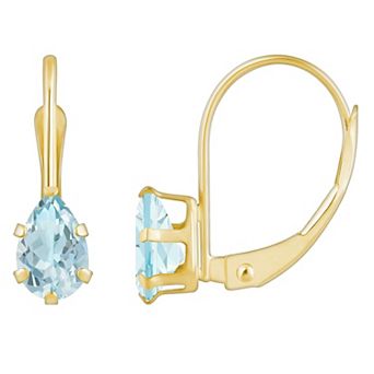 Celebration Gems 10k Gold Pear Shape Aquamarine Leverback Earrings