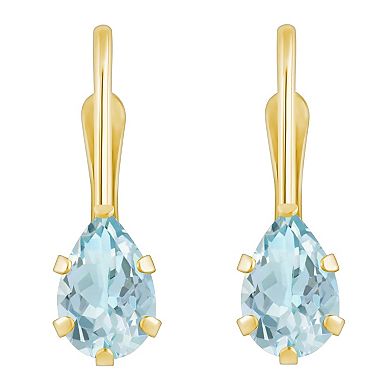 Celebration Gems 10k Gold Pear Shape Aquamarine Leverback Earrings
