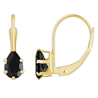 Celebration Gems 10k Gold Pear Shape Onyx Leverback Earrings