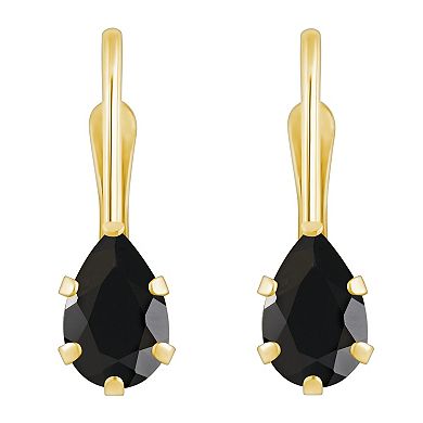 Celebration Gems 10k Gold Pear Shape Onyx Leverback Earrings