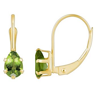 Celebration Gems 10k Gold Pear Shape Peridot Leverback Earrings