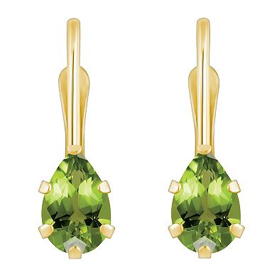 Celebration Gems 10k Gold Pear Shape Peridot Leverback Earrings
