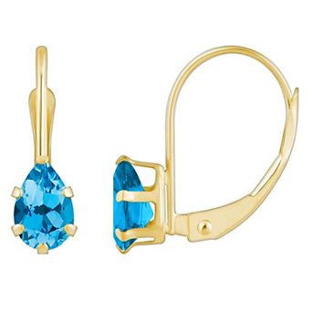 Celebration Gems 10k Gold Pear Shape Swiss Blue Topaz Leverback Earrings