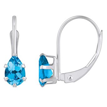 Celebration Gems 10k Gold Pear Shape Swiss Blue Topaz Leverback Earrings