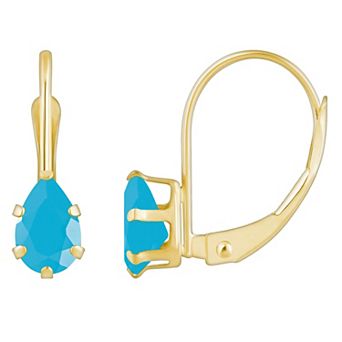 Celebration Gems 10k Gold Pear Shape Stabilized Turquoise Leverback Earrings