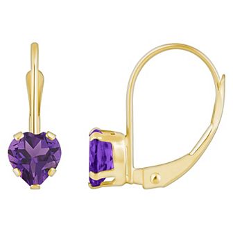 Celebration Gems 10k Gold Heart Shape Amethyst Leverback Earrings