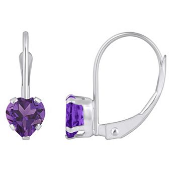 Celebration Gems 10k Gold Heart Shape Amethyst Leverback Earrings