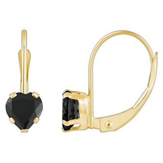 Celebration Gems 10k Gold Heart Shape Onyx Leverback Earrings