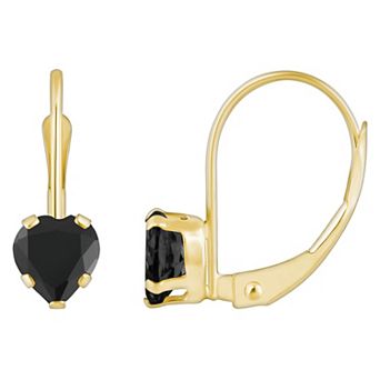 Celebration Gems 10k Gold Heart Shape Onyx Leverback Earrings