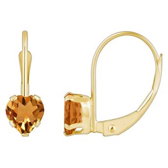 Celebration Gems 10k Gold Heart Shape Citrine Leverback Earrings