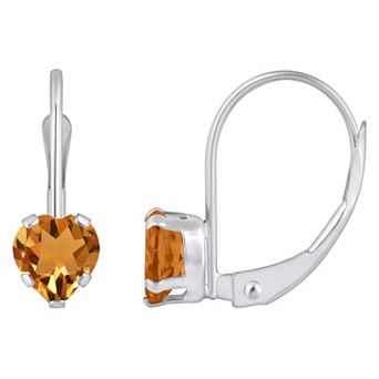 Celebration Gems 10k Gold Heart Shape Citrine Leverback Earrings
