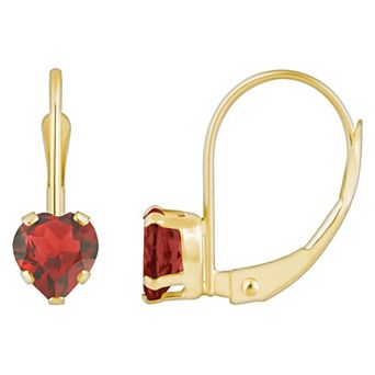 Celebration Gems 10k Gold Heart Shape Garnet Leverback Earrings