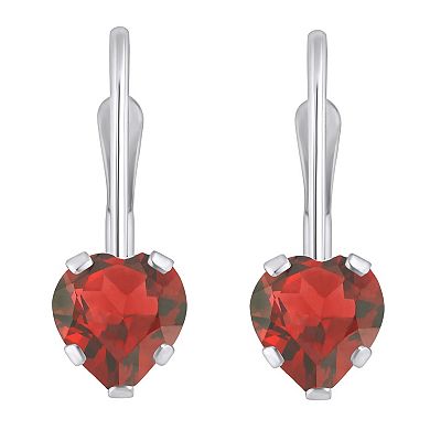 Celebration Gems 10k Gold Heart Shape Garnet Leverback Earrings