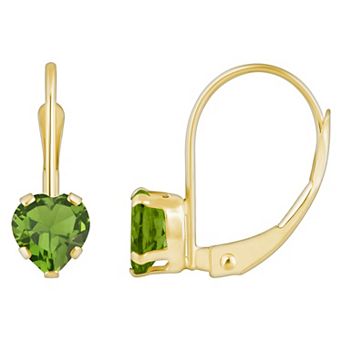 Celebration Gems 10k Gold Heart Shape Peridot Leverback Earrings
