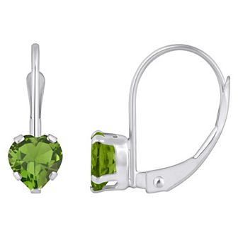 Celebration Gems 10k Gold Heart Shape Peridot Leverback Earrings