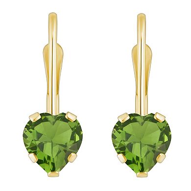 Celebration Gems 10k Gold Heart Shape Peridot Leverback Earrings