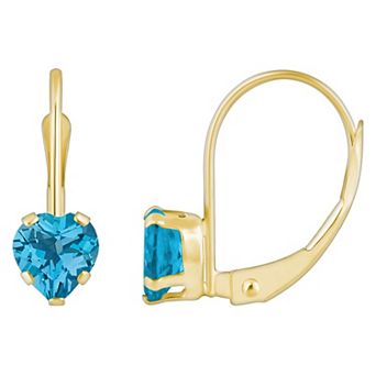 Celebration Gems 10k Gold Heart Shape Swiss Blue Topaz Leverback Earrings