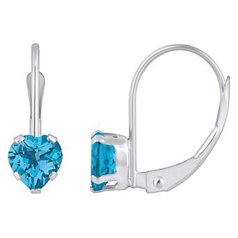 Celebration Gems 10k Gold Heart Shape Swiss Blue Topaz Leverback Earrings