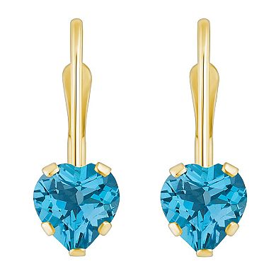 Celebration Gems 10k Gold Heart Shape Swiss Blue Topaz Leverback Earrings