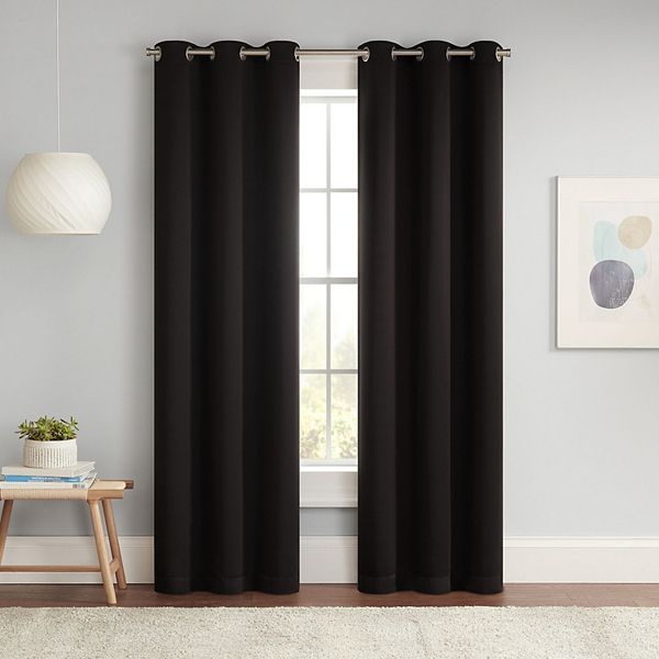 Eclipse Darrell Black Solid Polyester 37 in. W x 63 in. L Grommet Blackout Curtain