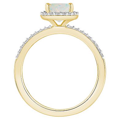 Celebration Gems 10k Gold 8 mm x 6 mm Oval Gemstone & Lab-Created White Sapphire Halo Ring