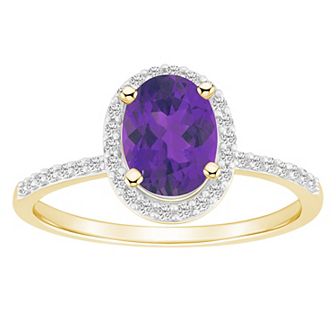 Celebration Gems 10k Gold 8 mm x 6 mm Oval Gemstone & Lab-Created White Sapphire Halo Ring