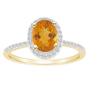 Celebration Gems 10k Gold 8 mm x 6 mm Oval Gemstone & Lab-Created White Sapphire Halo Ring