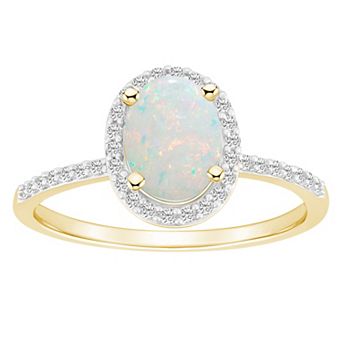 Celebration Gems 10k Gold 8 mm x 6 mm Oval Gemstone & Lab-Created White Sapphire Halo Ring