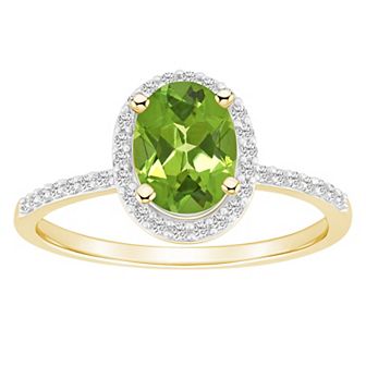 Celebration Gems 10k Gold 8 mm x 6 mm Oval Gemstone & Lab-Created White Sapphire Halo Ring