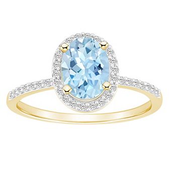 Celebration Gems 10k Gold 8 mm x 6 mm Oval Gemstone & Lab-Created White Sapphire Halo Ring