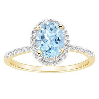 Celebration Gems 10k Gold 8 mm x 6 mm Oval Gemstone & Lab-Created White Sapphire Halo Ring