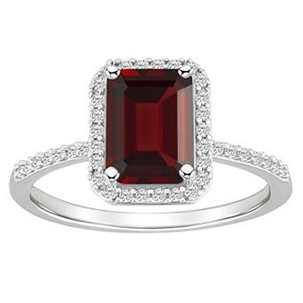 Celebration Gems 10k White Gold Emerald Cut Gemstone & Lab-Created White Sapphire Halo Ring