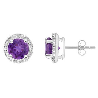 Celebration Gems 10k White Gold Gemstone & Lab-Created White Sapphire Halo Stud Earrings