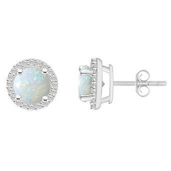 Celebration Gems 10k White Gold Gemstone & Lab-Created White Sapphire Halo Stud Earrings